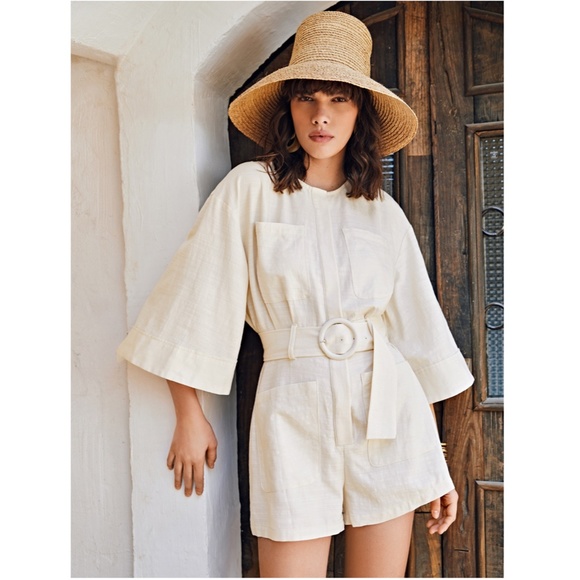 Cotton Beige Boho Romper Loose Fit Bell Sleeve - Picture 5 of 8